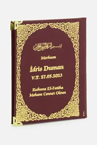 50 Adet İsim Baskılı Ayet-el Kürsi Desenli Yaldızlı Deri Ciltli Çanta Boy Yasin Kitabı Mevlüt Hediyesi 128 Sayfa Bordo - ihvanonline (1)