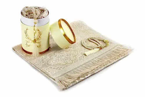 Canım Anneme Seccadeli ve İnci Tesbihli Özel Silindir Kutulu Set - Krem Renk - İhvan (1)