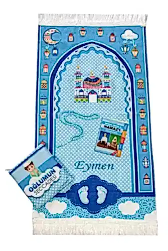 Çantalı Erkek Çocuk İsimli Seccade, Tesbih, Namaz Öğreniyorum Kitabı Seti 