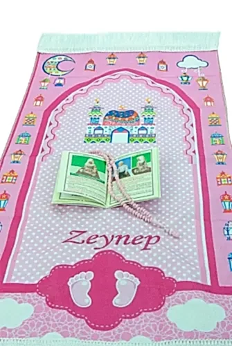Çantalı Kız Çocuk Namaz Elbisesi, İsimli Seccade, Tesbih ve Namaz Öğreniyorum Kitabı Seti - Fuşya - 6
