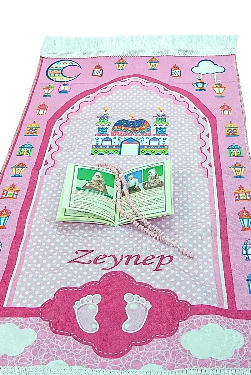 Çantalı Kız Çocuk Namaz Elbisesi, İsimli Seccade, Tesbih ve Namaz Öğreniyorum Kitabı Seti - Fuşya - 6