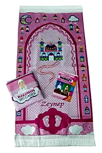 Çantalı Kız Çocuk Namaz Elbisesi, İsimli Seccade, Tesbih ve Namaz Öğreniyorum Kitabı Seti - Haki - ihvanonline (1)