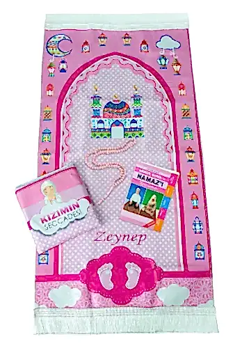 Çantalı Kız Çocuk Namaz Elbisesi, İsimli Seccade, Tesbih ve Namaz Öğreniyorum Kitabı Seti - Siyah - ihvanonline (1)