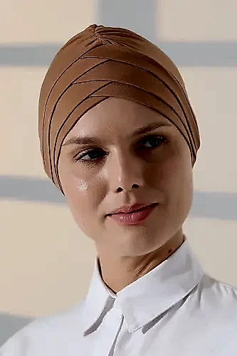 Çapraz 3 Bantlı Çift Taraflı Tesettür Bone Açık Kahve - ihvanonline (1)