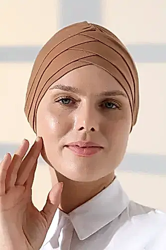 Çapraz 3 Bantlı Çift Taraflı Tesettür Bone Açık Kahve 