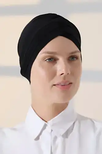 Çapraz 3 Bantlı Çift Taraflı Tesettür Bone Siyah - 1