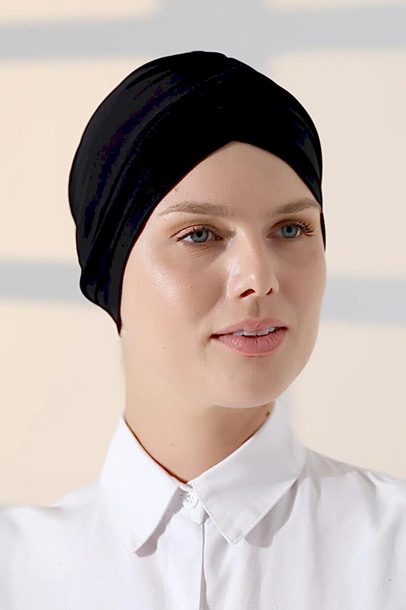 Çapraz 3 Bantlı Çift Taraflı Tesettür Bone Siyah - ihvanonline