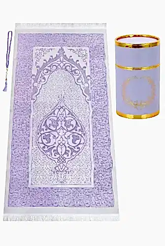 Çeyizlik Hediyelik Silindir Kutulu, İnci Tesbihli Seccade Seti - Lila 