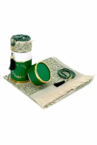  Çeyizlik Hediyelik Silindir Kutulu, İnci Tesbihli Seccade Seti - Yeşil - ihvanonline (1)