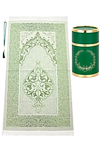  Çeyizlik Hediyelik Silindir Kutulu, İnci Tesbihli Seccade Seti - Yeşil 
