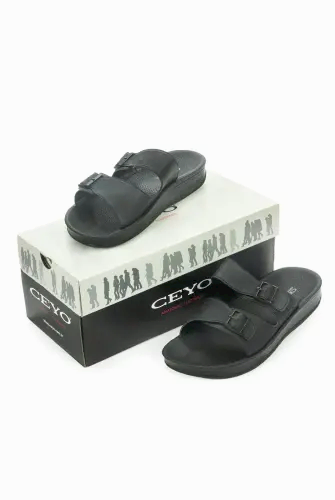 Ceyo Çift Tokalı Hac Umre Erkek Terlik 9891-1 Siyah - Ceyo (1)