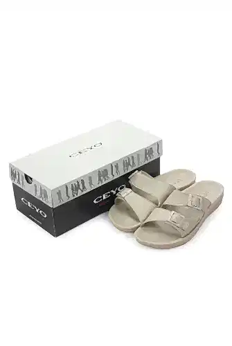 Ceyo Çift Tokalı Hac Umre Kadın Terlik 9890-1 Bej - Ceyo (1)