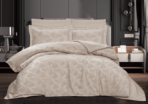Çift Kişilik Çınar Jakarlı Saten Double Nevresim Takımı - 200x220 - 7 Parça Pamuklu Yatak Seti - Koyu Krem - ihvanonline