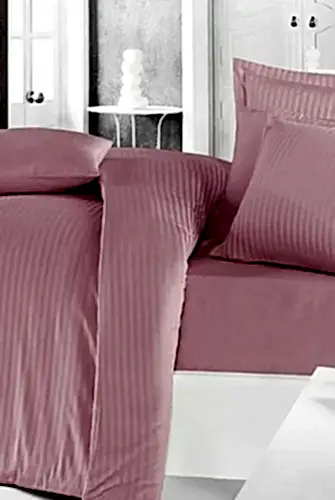 Çift Kişilik Çizgili Saten Nevresim Takımı - 200x220 - 6 Parça Pamuklu Yatak Seti - Gül Kurusu - ihvanonline (1)