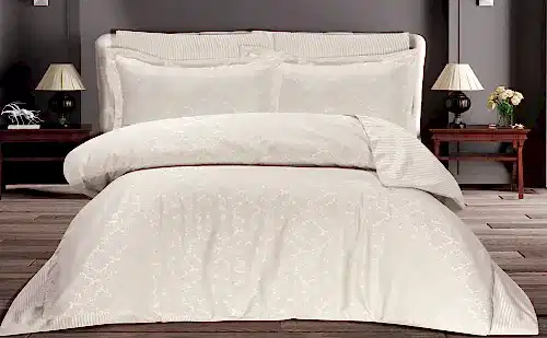 Çift Kişilik Jakarlı Saten Double Nevresim Takımı - 200x220 - 7 Parça Pamuklu Yatak Seti - Taş Rengi (DMSK) 