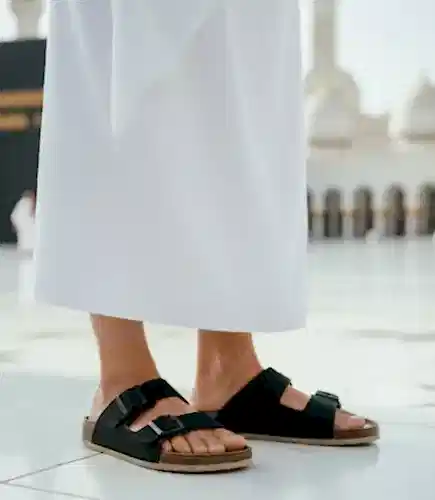 Erkek Çift Tokalı Ortopedik Hac Umre Terliği - Ergonomik Rahat Taban Günlük Terlik - Siyah 