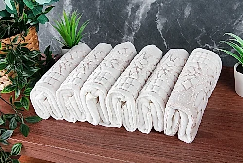 Çınar Jakarlı 6’lı Kadife Pamuklu El ve Yüz Havlu Seti 30x50 cm - 00434- Gold - ihvanonline (1)