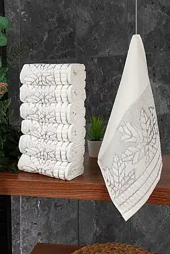 Çınar Jakarlı 6’lı Kadife Pamuklu El ve Yüz Havlu Seti 30x50 cm - 00434 - Gümüş - 1
