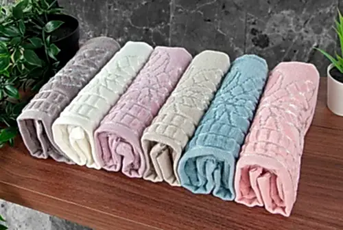 Çınar Jakarlı 6’lı Kadife Pamuklu El ve Yüz Havlu Seti 30x50 cm - 00434- Karışık Renkli - ihvanonline (1)