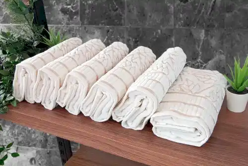 Çınar Jakarlı 6’lı Kadife Pamuklu El ve Yüz Havlu Seti 50x90 cm - 04557 - Gold - ihvanonline (1)
