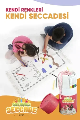 Çocuklara Özel Yıkanabilir Boyamalı Seccade Seti Kırmızı 