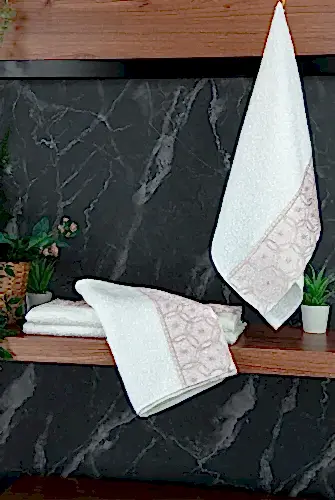 Dantelli Güpürlü Lüks %100 Pamuk Çeyizlik 6 lı El Yüz Havlu Seti 40X70 - Pembe - 4400 - ihvanonline (1)
