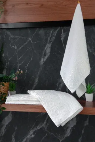 Dantelli Güpürlü Lüks %100 Pamuk Çeyizlik 6 lı El Yüz Havlu Seti 40X70 - Beyaz - 4400 - ihvanonline (1)
