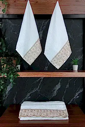 Dantelli Güpürlü Lüks %100 Pamuk Çeyizlik 6 lı El Yüz Havlu Seti 40X70 - Sarı - 4400 - ihvanonline (1)