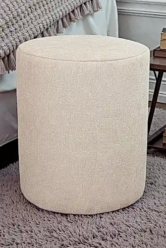 Dekoratif Silindir Puf – Ahşap İskeletli, Oturma ve Yatak Odası Pufu - Krem - (40x36 cm) - ihvanonline (1)