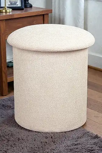 Dekoratif Silindir Sandıklı Puf – Çok Amaçlı Oturma ve Yatak Odası Pufu - Krem - (40x38 cm) - ihvanonline (1)