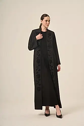 DERİN 6524-25 SİYAH PAYET ÇİÇEKLİ ABAYA - Derin Store (1)