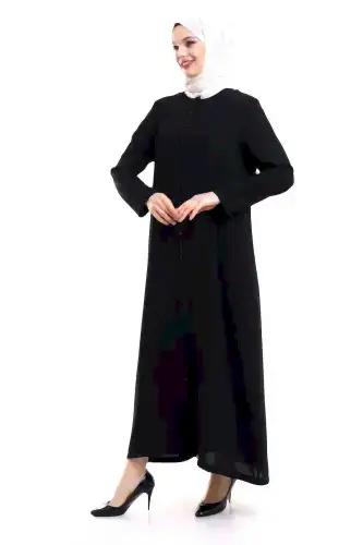 Siyah Kristal Taşlı Gizli Fermuarlı Tesettür Ferace - Derin Store (1)