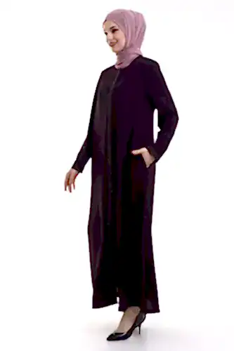 Mor Gizli Fermuarlı Kristal Taş Detaylı Tesettür Ferace - Derin Store (1)