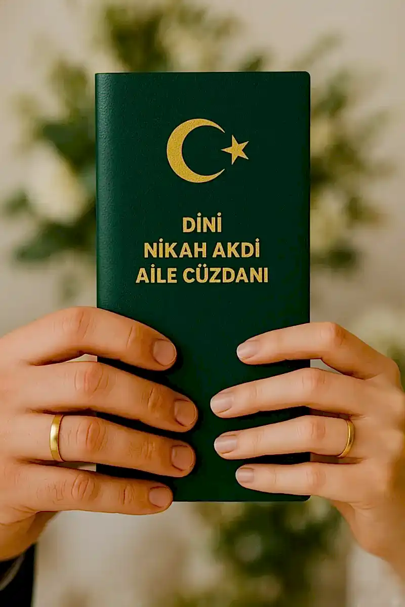 Dini Nikah Akdi Cüzdanı 16 Sayfa, Altın Varak Baskılı Aile Hatıra Cüzdanı Defteri (54 Farzlı) - 1