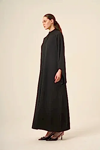 Dizili Kristal Taş Detaylı Hakim Yaka İki Parça Abaya 6509-25 Siyah - 1