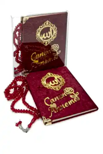 Doğum Günlerine ve Anneler Gününe Özel Çanta Boy Kadife Kaplı Yasin Hediyelik Seti - 1