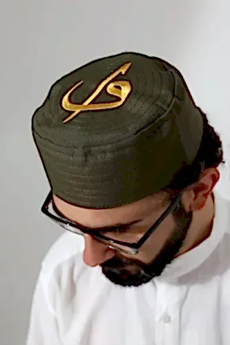 Elif Vav Nakışlı Kalıp Namaz Takkesi - Haki 