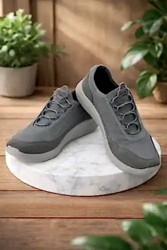 Erkek Bağcıksız Hava Alabilen Spor Ayakkabı - Hafif Taban Günlük Yürüyüş Ayakkabısı - Gri - 1