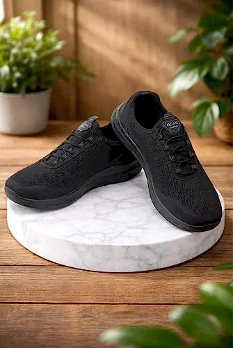 Erkek Bağcıksız Hava Alabilen Spor Ayakkabı - Hafif Taban Günlük Yürüyüş Ayakkabısı - Siyah 