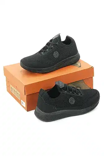 Erkek Bağcıksız Hava Alabilen Spor Ayakkabı - Hafif Taban Günlük Yürüyüş Ayakkabısı - Siyah - ihvanonline (1)