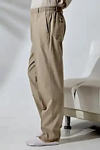 Erkek Bej Rahat Kesim Beli Lastikli Keten Hac ve Umre Şalvar Pantolon - ihvanonline (1)
