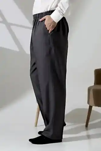 Erkek Beli Lastikli Cepli Hac Umre Kumaş Şalvar Pantolon - Açık Gri (ISR) 