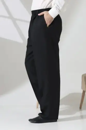 Erkek Beli Lastikli Cepli Hac Umre Kumaş Şalvar Pantolon - Siyah (ISR) 