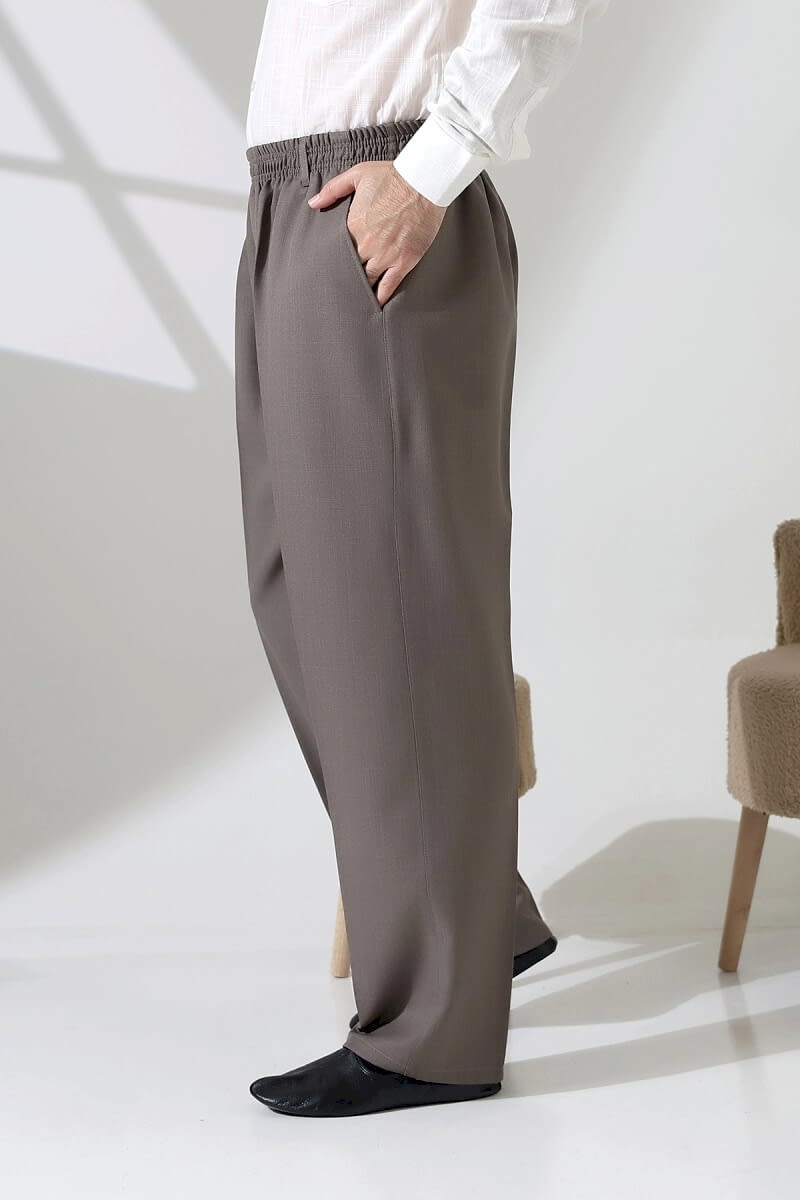 Erkek Beli Lastikli Cepli Hac Umre Kumaş Şalvar Pantolon - Toprak(ISR) - ihvanonline