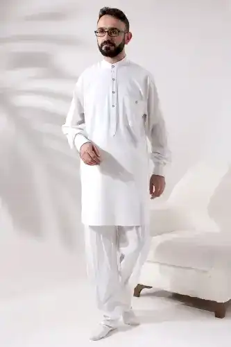 Erkek Berat Hac ve Umre Kıyafeti İkili Alt Üst Viskon Afgan Takım Ekru - 1