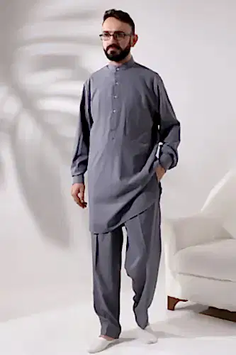 Erkek Berat Hac ve Umre Kıyafeti İkili Alt Üst Viskon Afgan Takım Gri - ihvanonline (1)