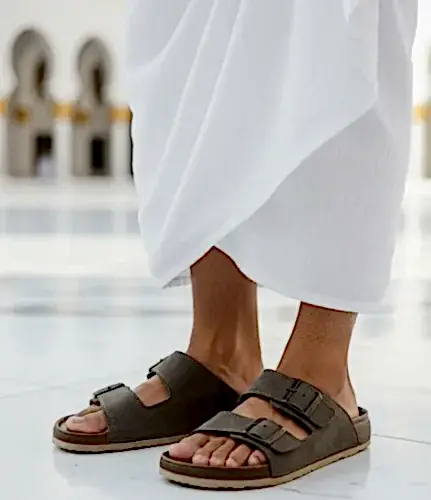 Erkek Çift Tokalı Ortopedik Hac Umre Terliği - Ergonomik Rahat Taban Günlük Terlik - Kahverengi - 1