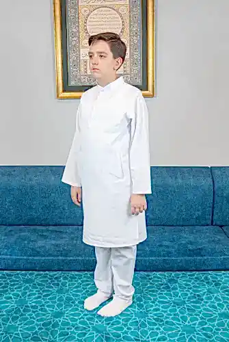 Erkek Çocuk Hac Umre Hakim Yaka Afgan Takım - Beyaz - ihvanonline (1)