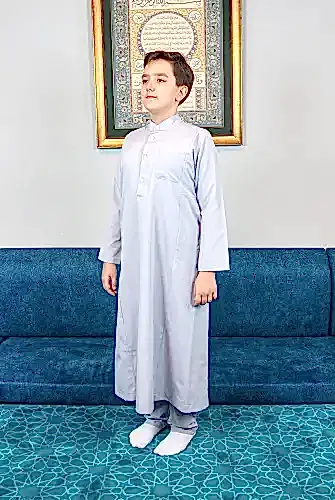 Erkek Çocuk Hac Umre Hakim Yaka Fistan Pantolon Takım - Gri - ihvanonline (1)