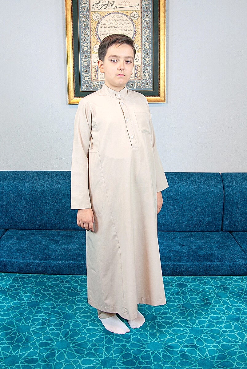 Erkek Çocuk Hac Umre Hakim Yaka Fistan Pantolon Takım - Bej - ihvanonline
